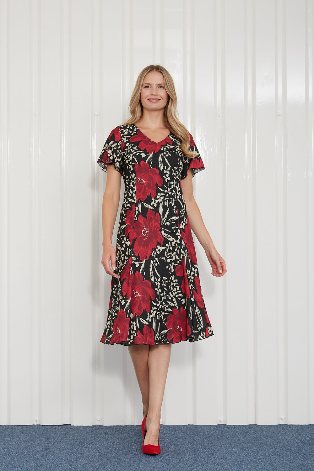 Red Julianna Poppy Print Dress, Image 4 of 4