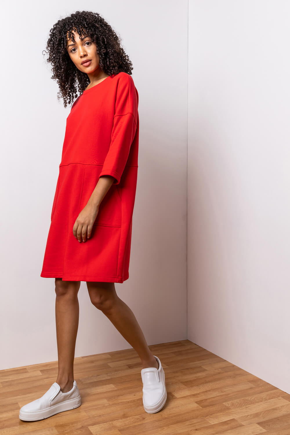 Red Comfy Panel Pocket Dress, Image 3 of 5