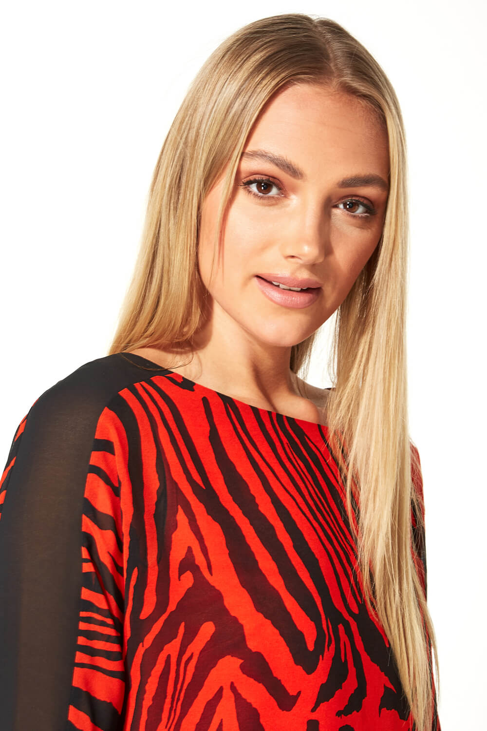 Red Animal Tiger Print 3/4 Sleeve Top, Image 4 of 5