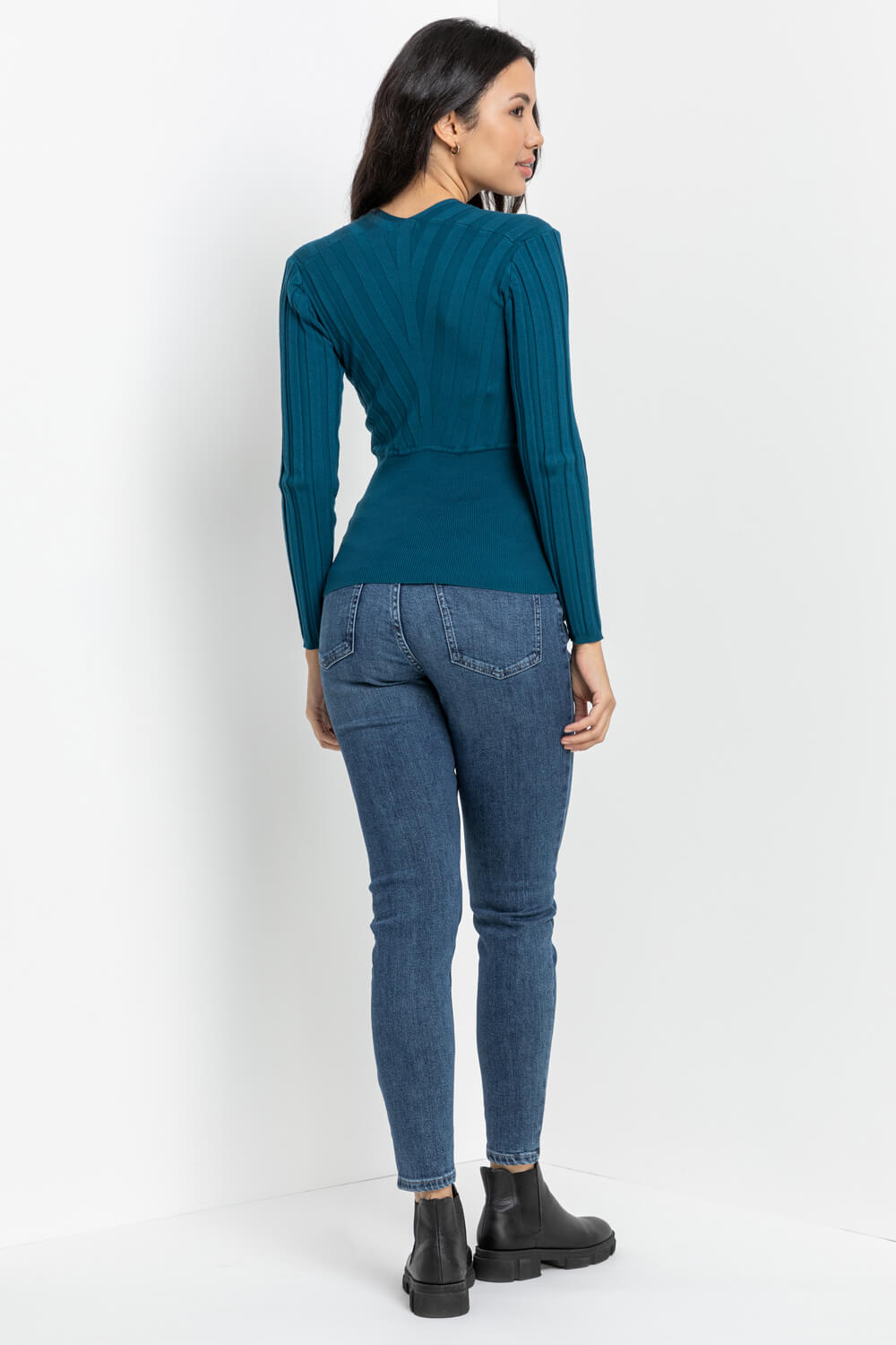 Teal Rib Front Wrap Jumper, Image 2 of 5