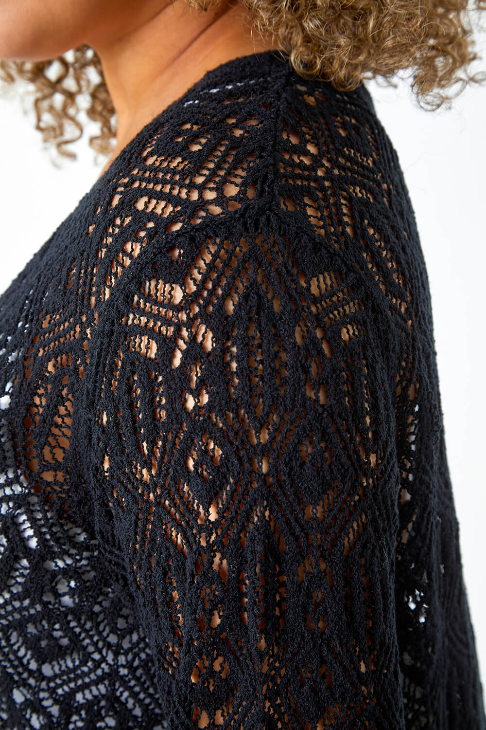 Black Curve Crochet Longline Cardigan, Image 5 of 5