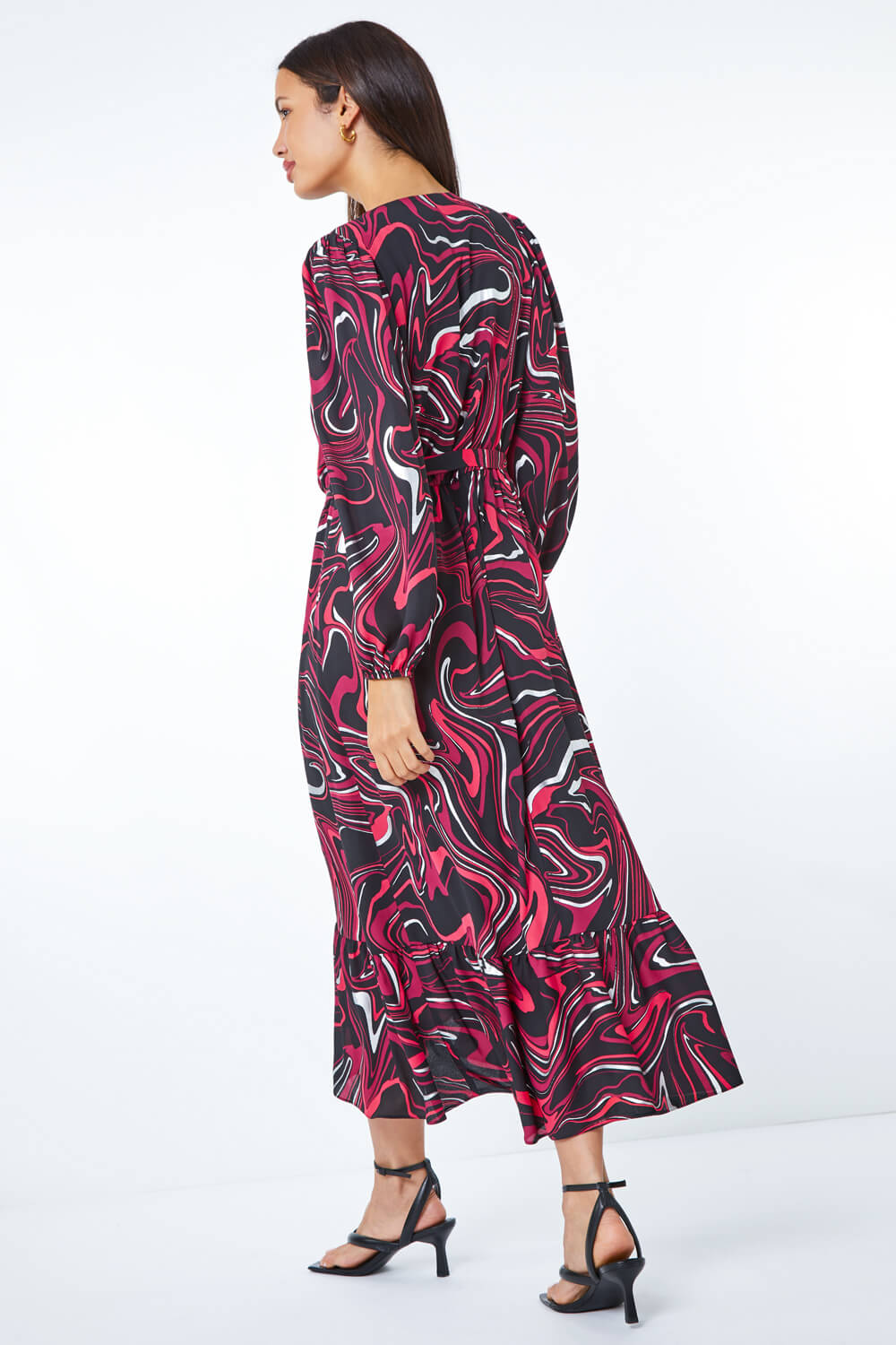 Red Marble Print Wrap Dress , Image 2 of 5