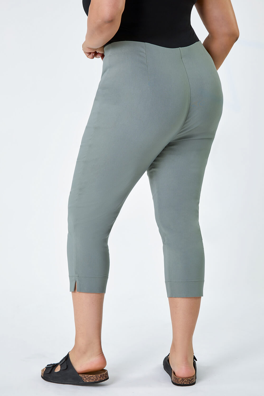 KHAKI Curve Cropped Stretch Trouser, Image 3 of 4