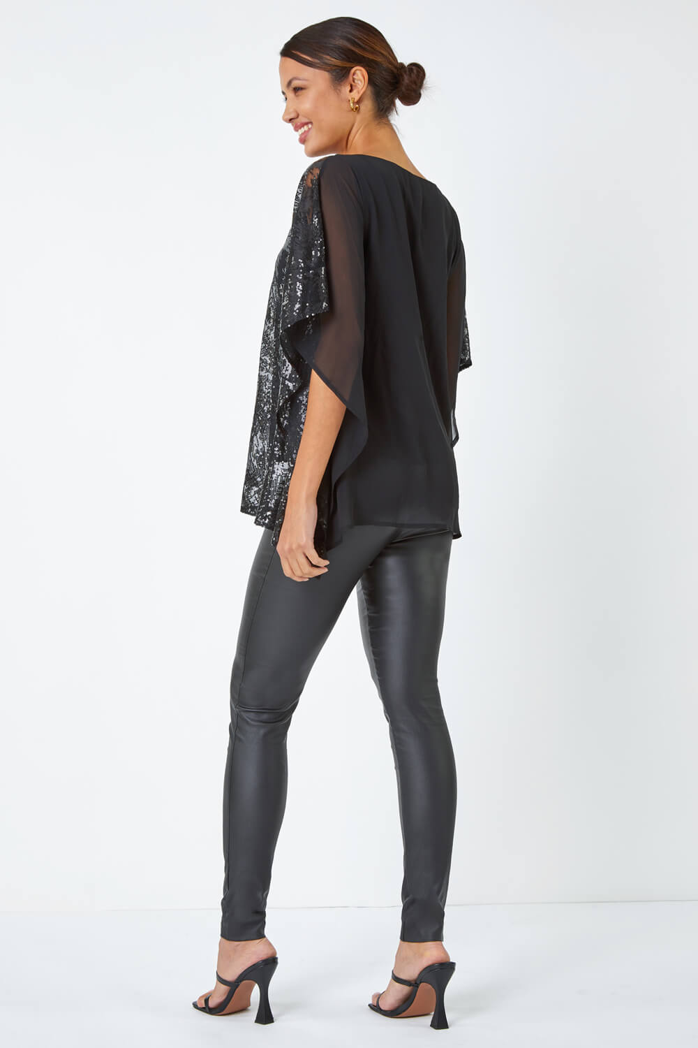 Black Sequin Overlay Stretch Top, Image 3 of 5