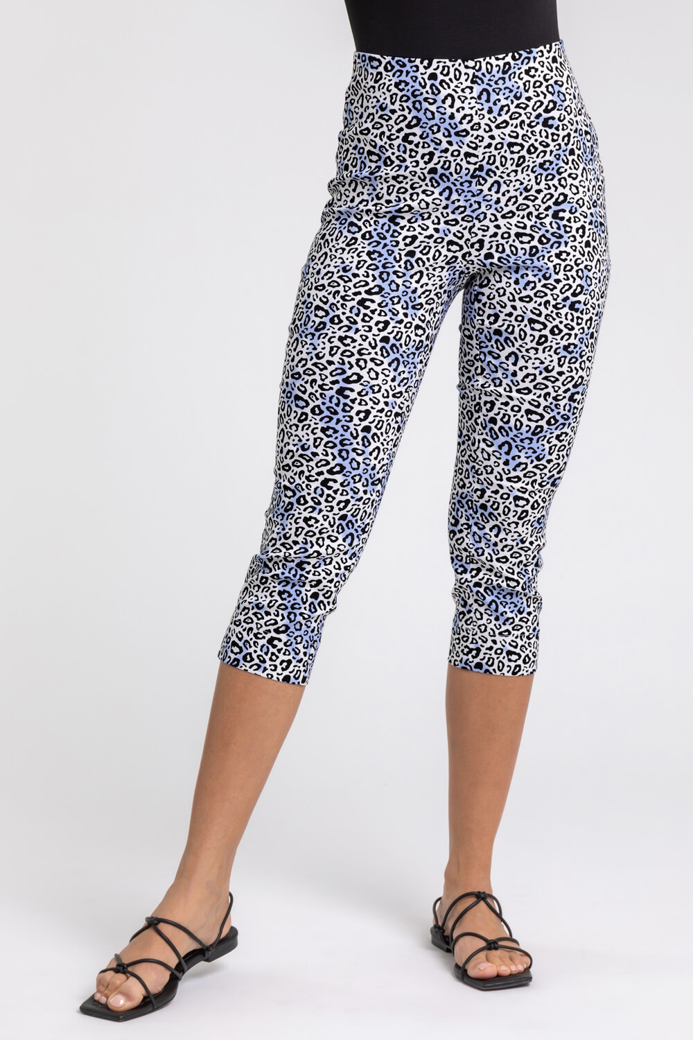 Blue Leopard Print Cropped Stretch Trouser, Image 3 of 4