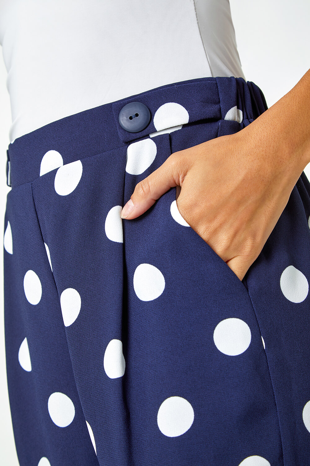 Navy  Polka Dot Culotte Trousers, Image 5 of 5