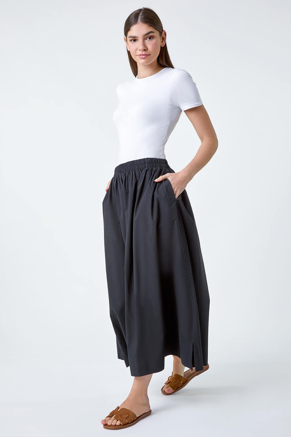 Black Cotton Poplin Pocket Skirt, Image 2 of 5