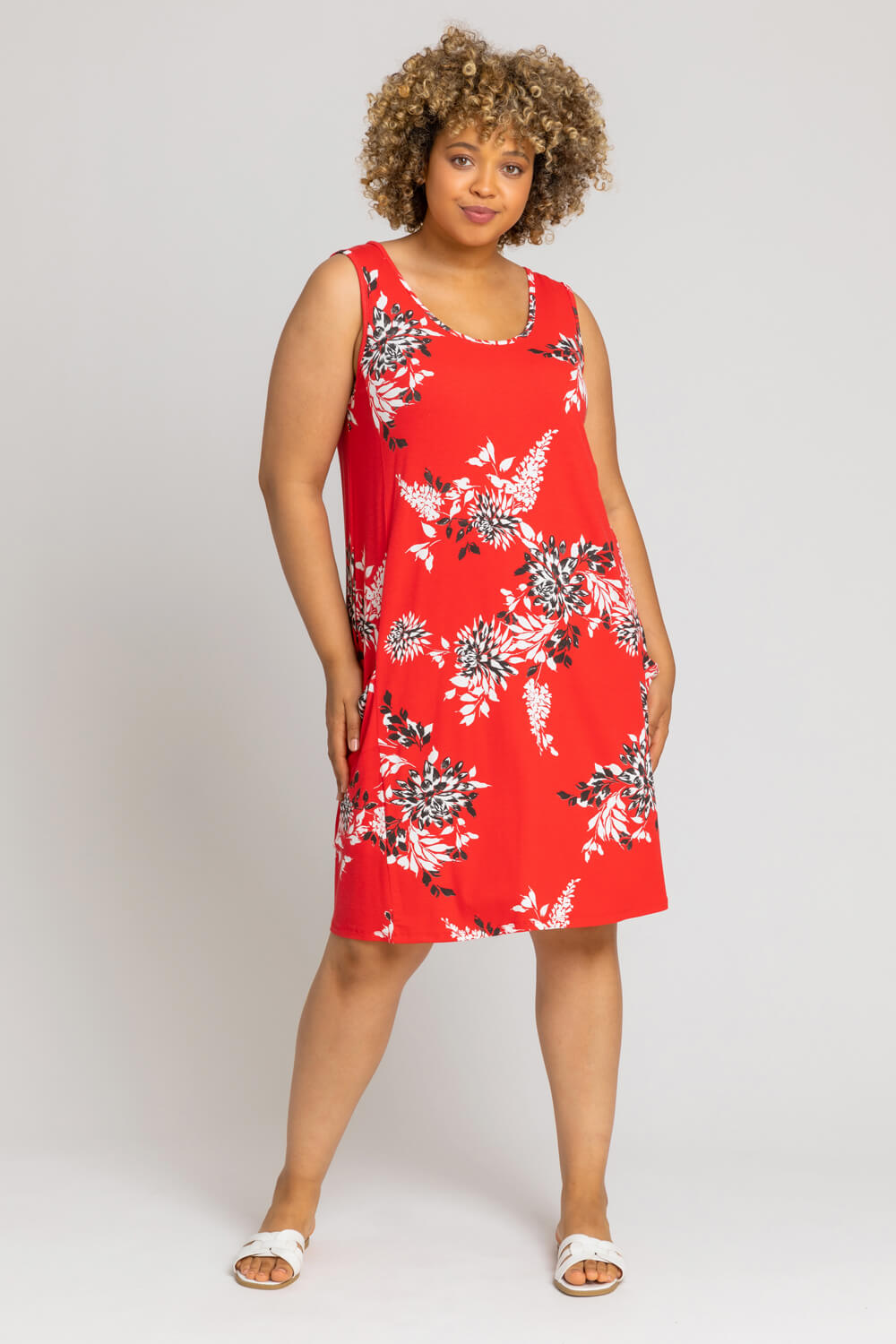 Red Curve Floral Print Swing Dress, Image 3 of 4