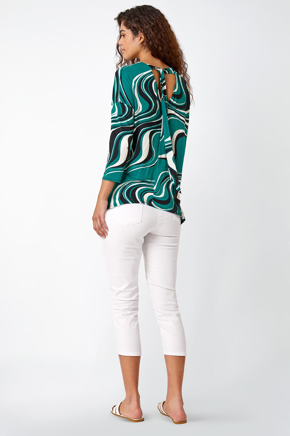 Green Swirl Print Tie Back Stretch Top, Image 4 of 5