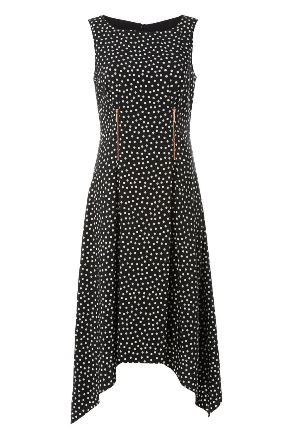 Black Zip Detail Fit and Flare Spot Dress, Image 4 of 4