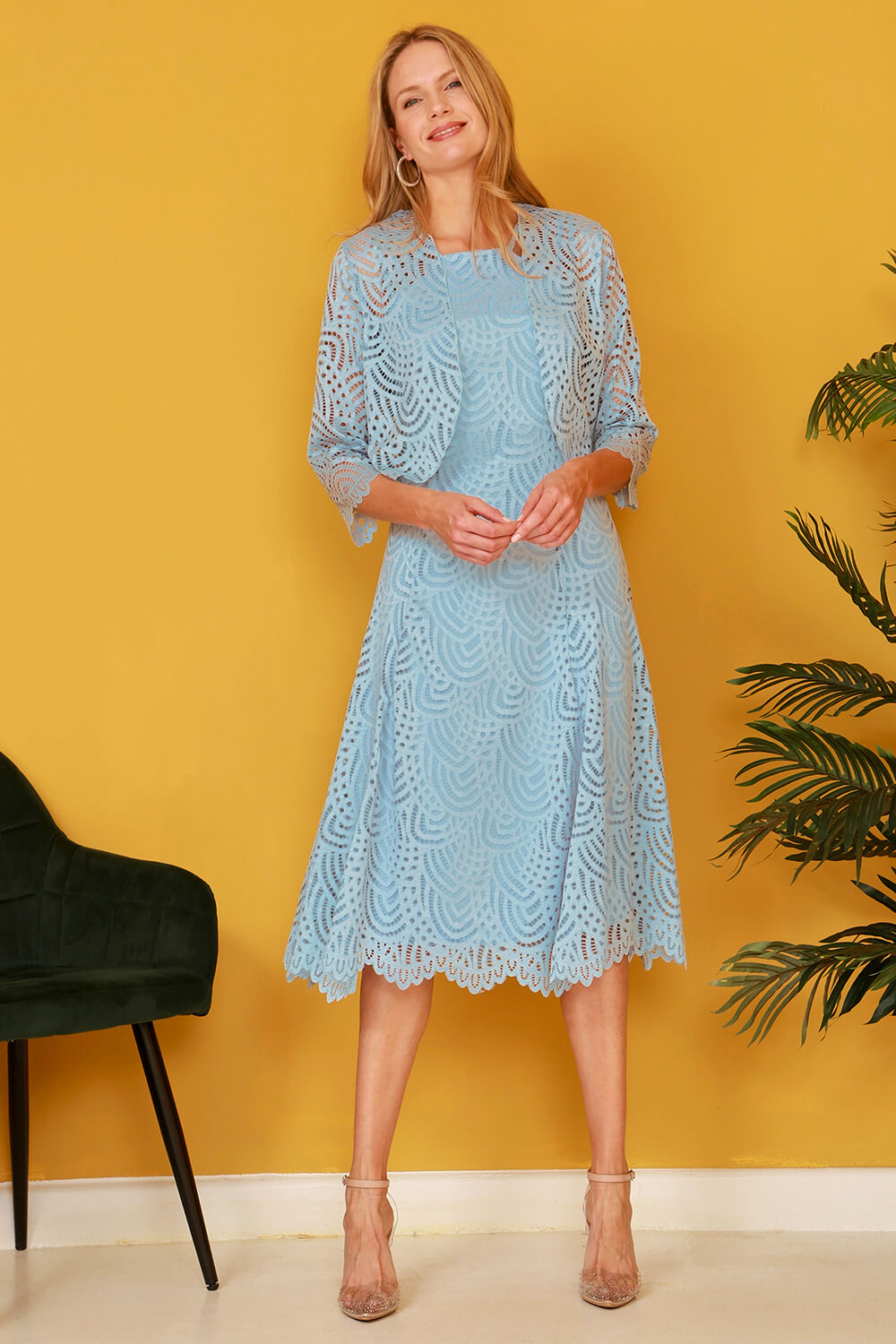 Light Blue  Julianna Lace Dress & Shrug Set, Image 4 of 5