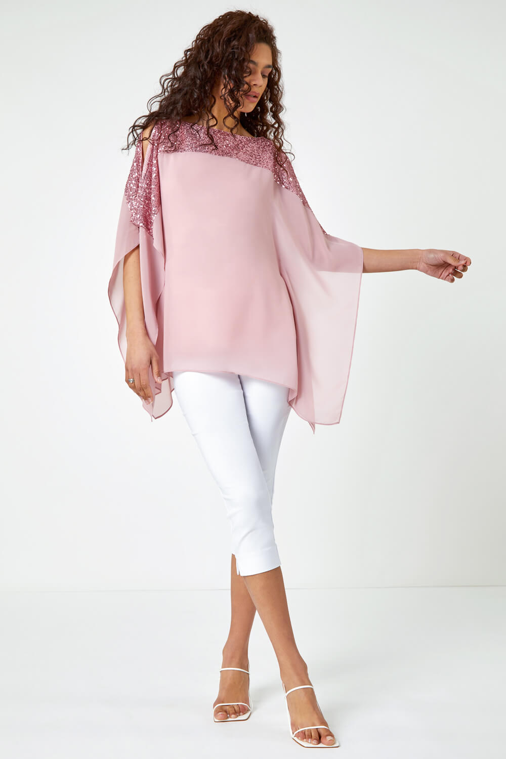 Rose Sequin Embellished Chiffon Overlay Top, Image 2 of 5