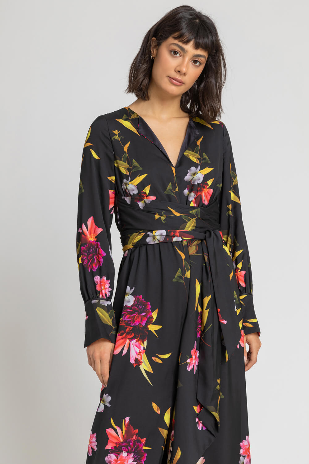 Black Floral Print Maxi Dress | Roman UK