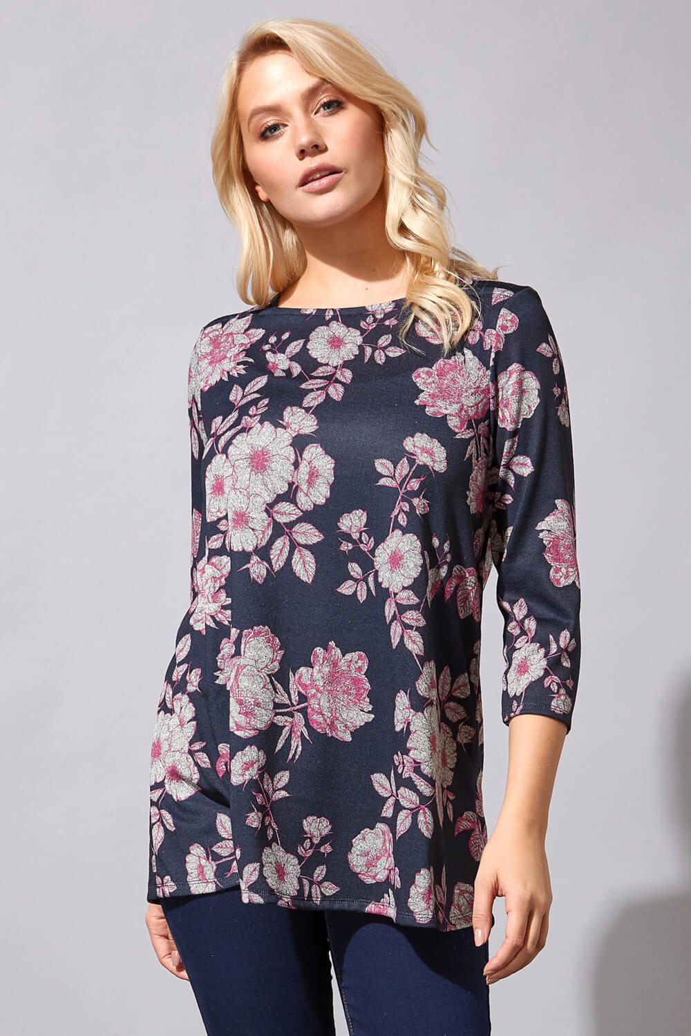 Square Neck Floral Print Tunic Top