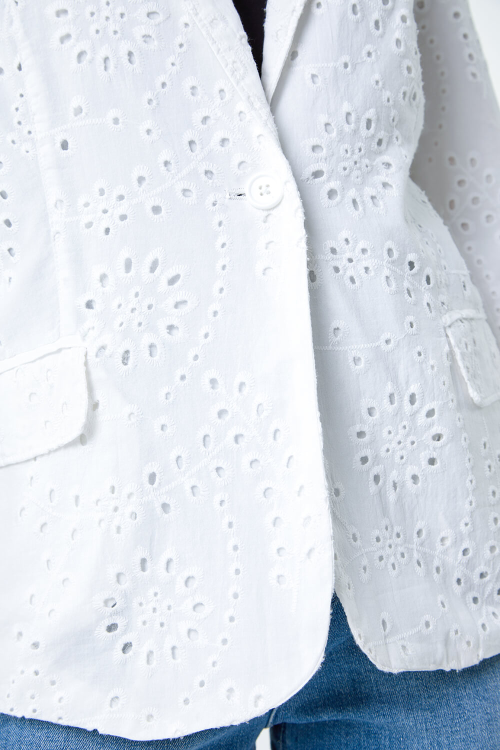 White Cotton Broderie Blazer Jacket, Image 5 of 6