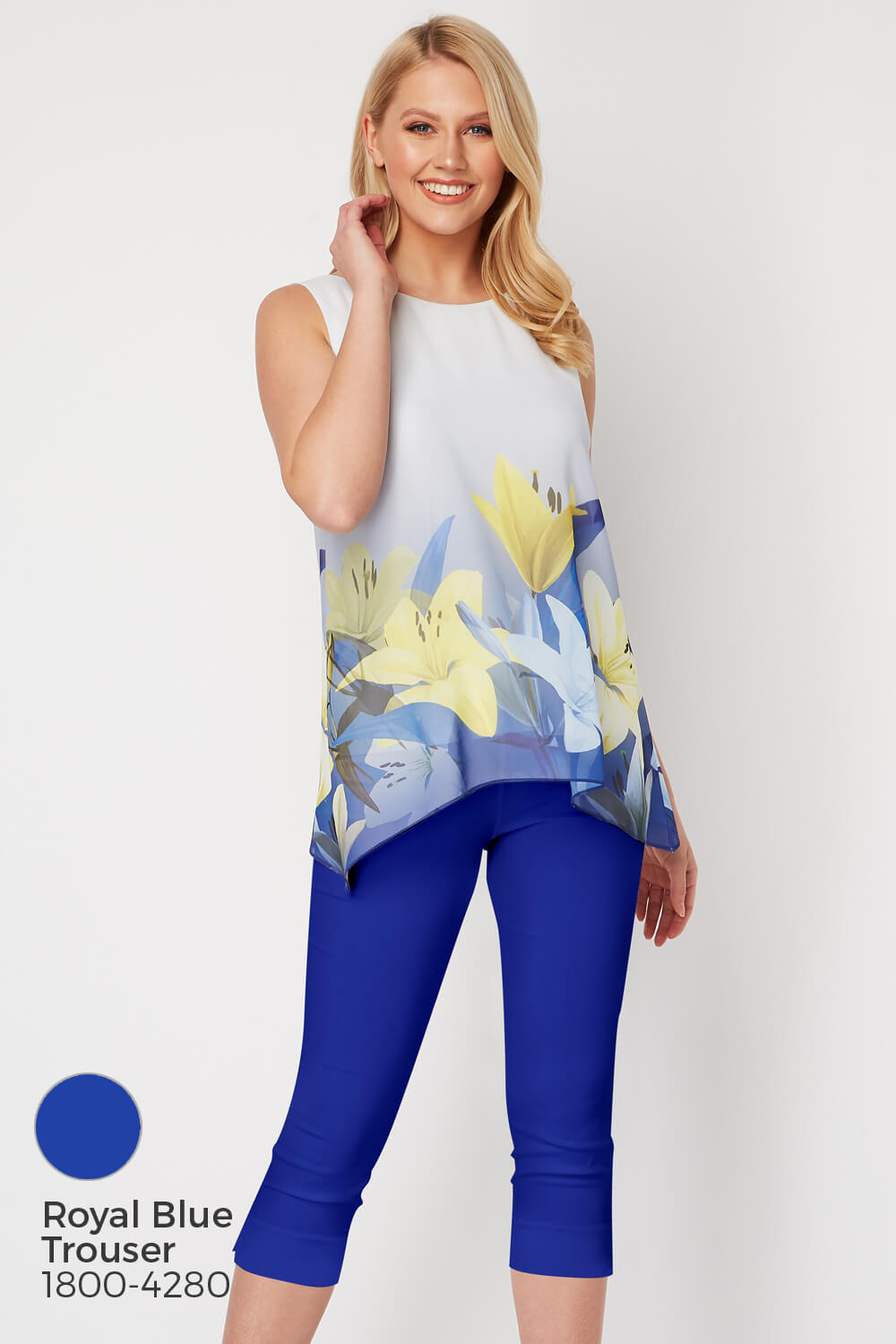Blue Floral Border Print Overlay Top, Image 8 of 8