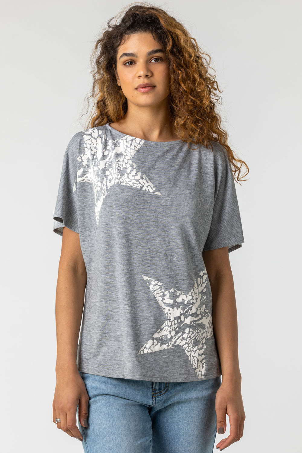 Grey Star Print Lounge T-Shirt, Image 4 of 4