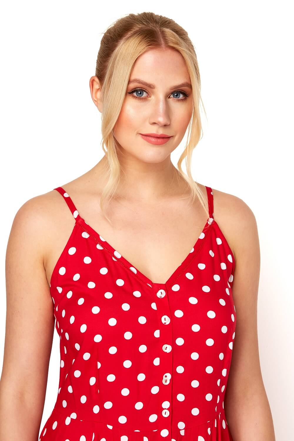 Red Polka Dot Hanky Hem Midi Dress, Image 3 of 4