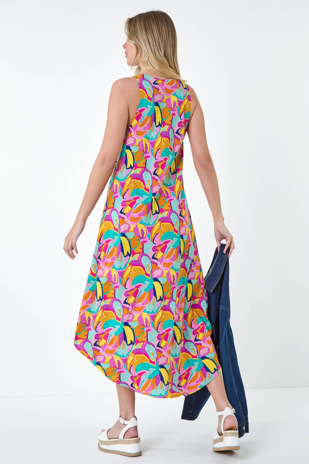 Multi  Abstract Print Hanky Hem Dress, Image 3 of 5