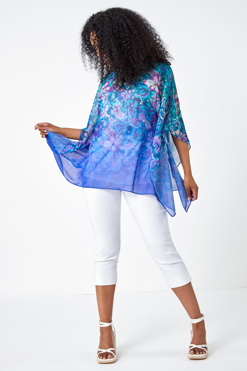 Turquoise Petite Floral Print Cold Shoulder Top, Image 2 of 5