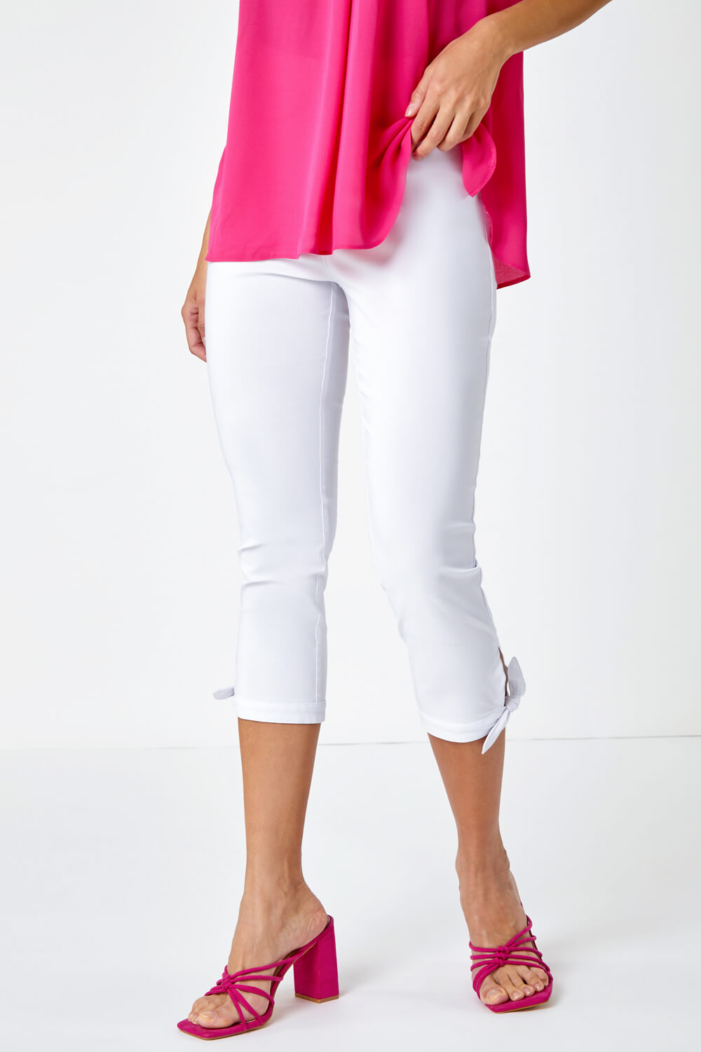 White Cropped Stretch Tie Hem Trouser, Image 5 of 5