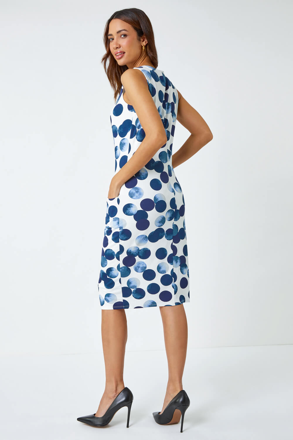 Ivory  Spot Print Dress With Pockets, Image 3 of 6