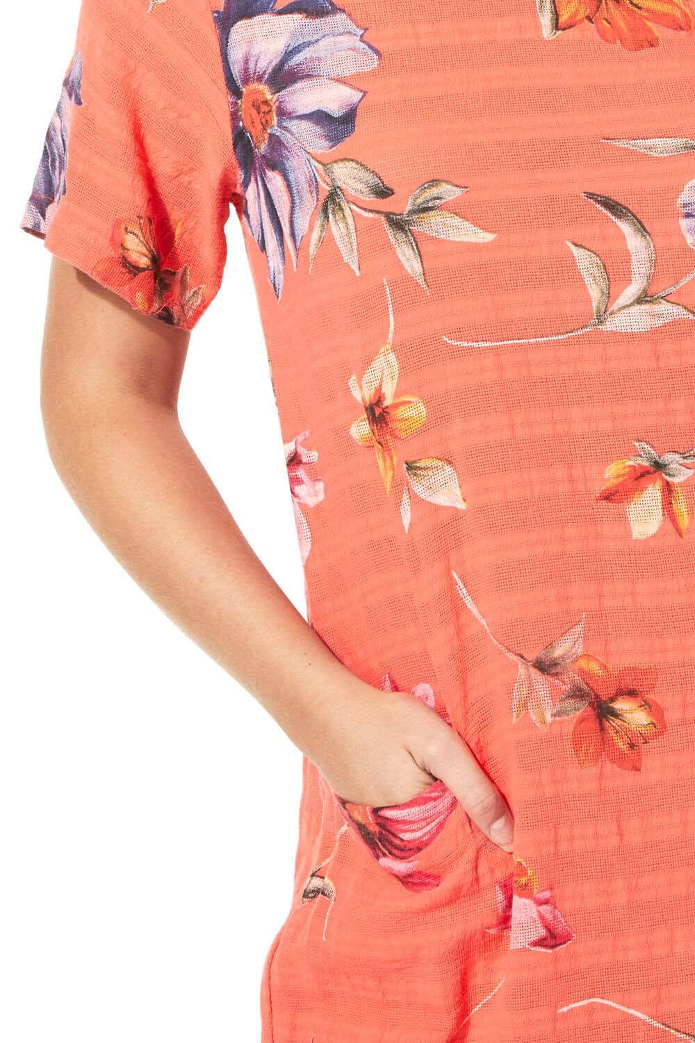 CORAL Floral Textured Cotton Cocoon Dress, Image 4 of 5