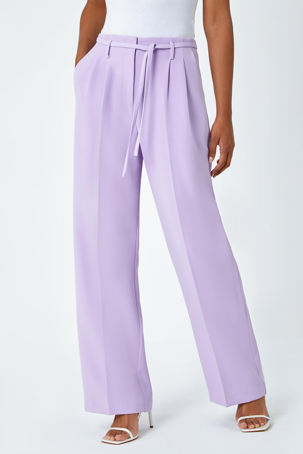 Lilac Crepe Stretch Straight Leg Trousers, Image 4 of 6