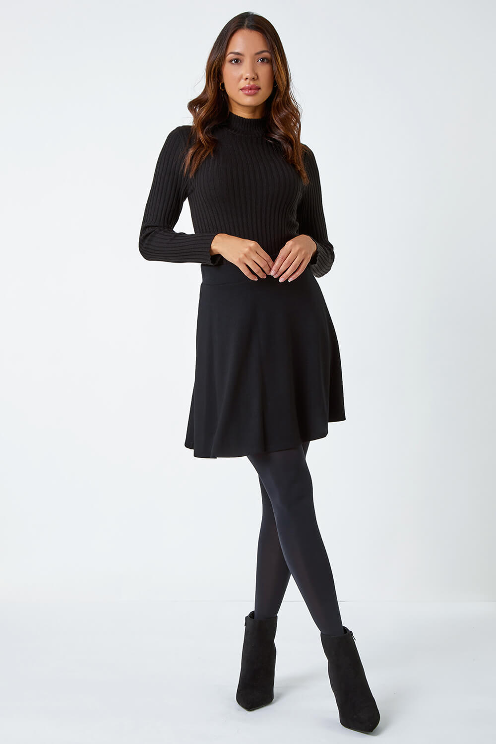 Black Stretch Skater Skirt, Image 2 of 5