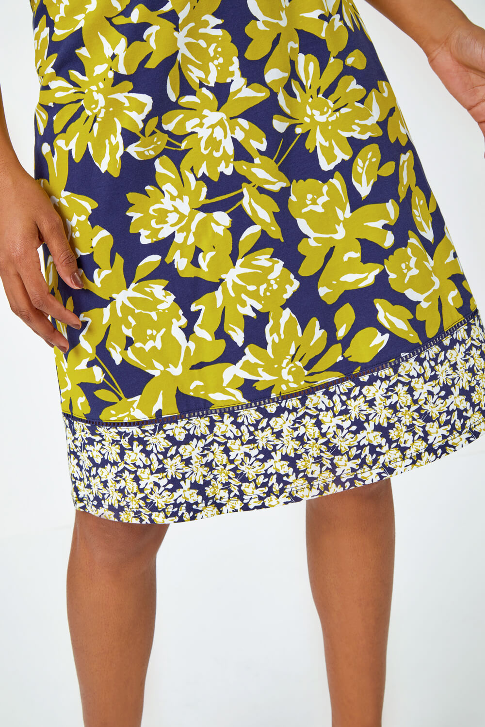 Lime Floral Cotton Blend Stretch Skirt, Image 4 of 5