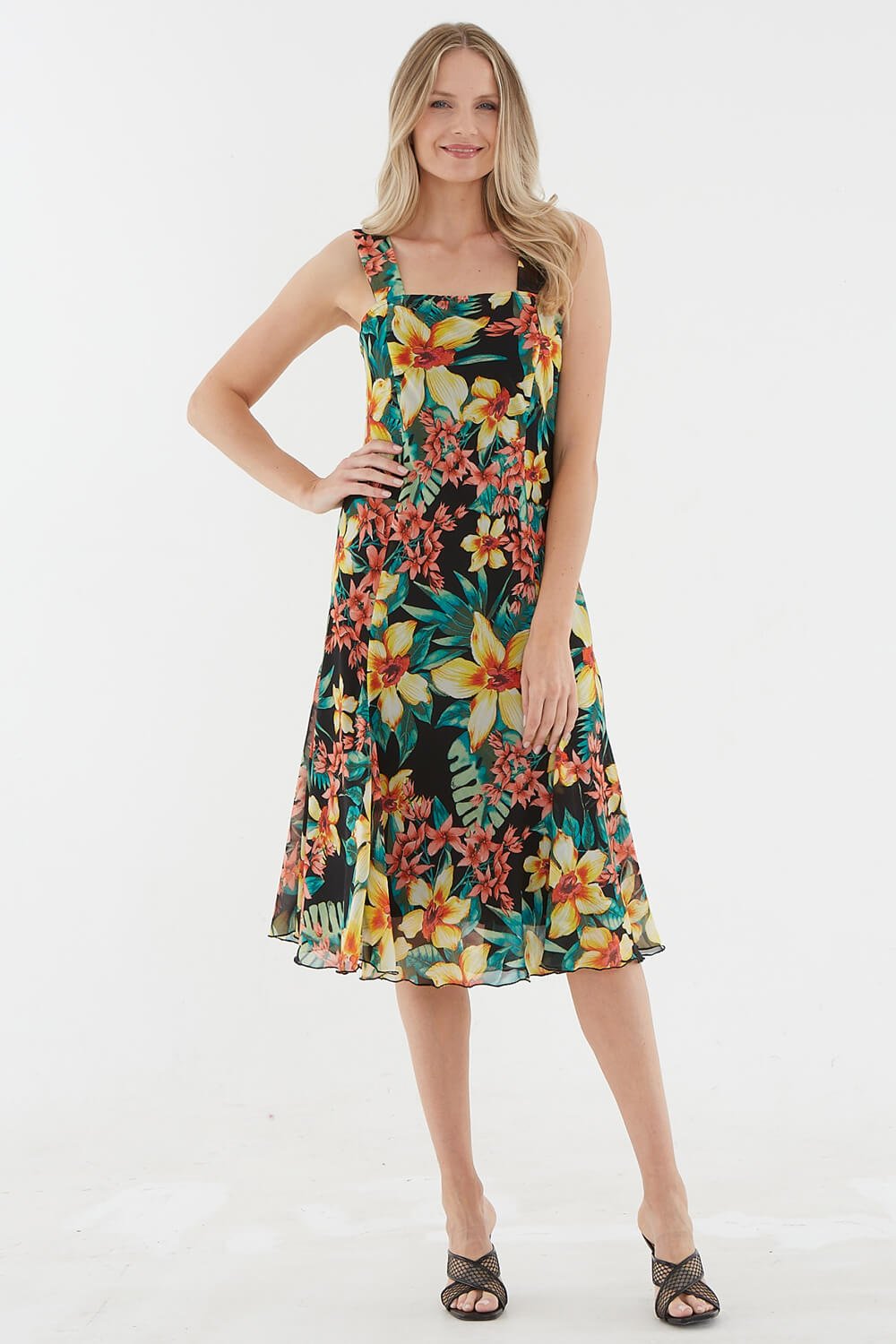 Black Julianna Tropical Floral Print Sun Dress, Image 3 of 4