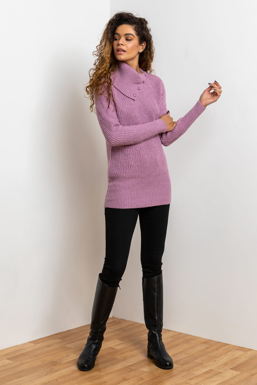 Lavender Textured Cowl Neck Tunic Jumper, Image 4 of 4