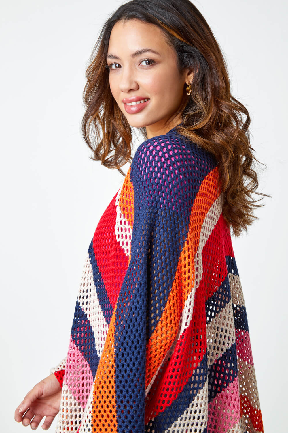 Multi  One Size Cotton Blend Crochet Cape, Image 7 of 7