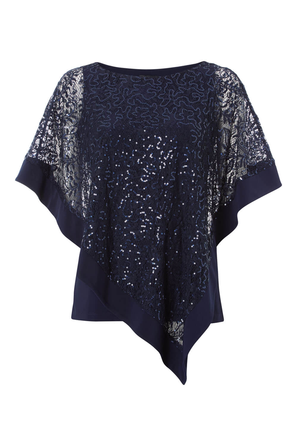 Sequin Embellished Overlay Top in Midnight Blue - Roman Originals UK