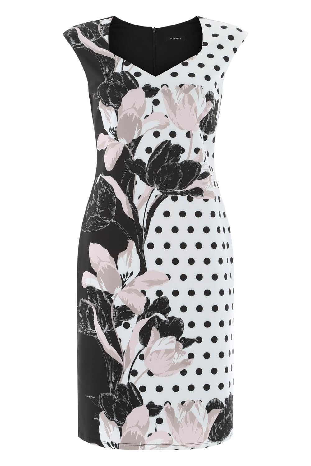 Black Sweetheart Spot Floral Stretch Dress, Image 5 of 5
