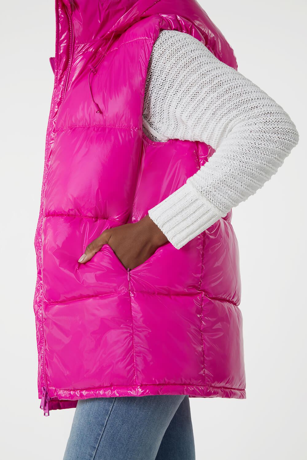 MAGENTA Patent Hooded Gilet, Image 6 of 6