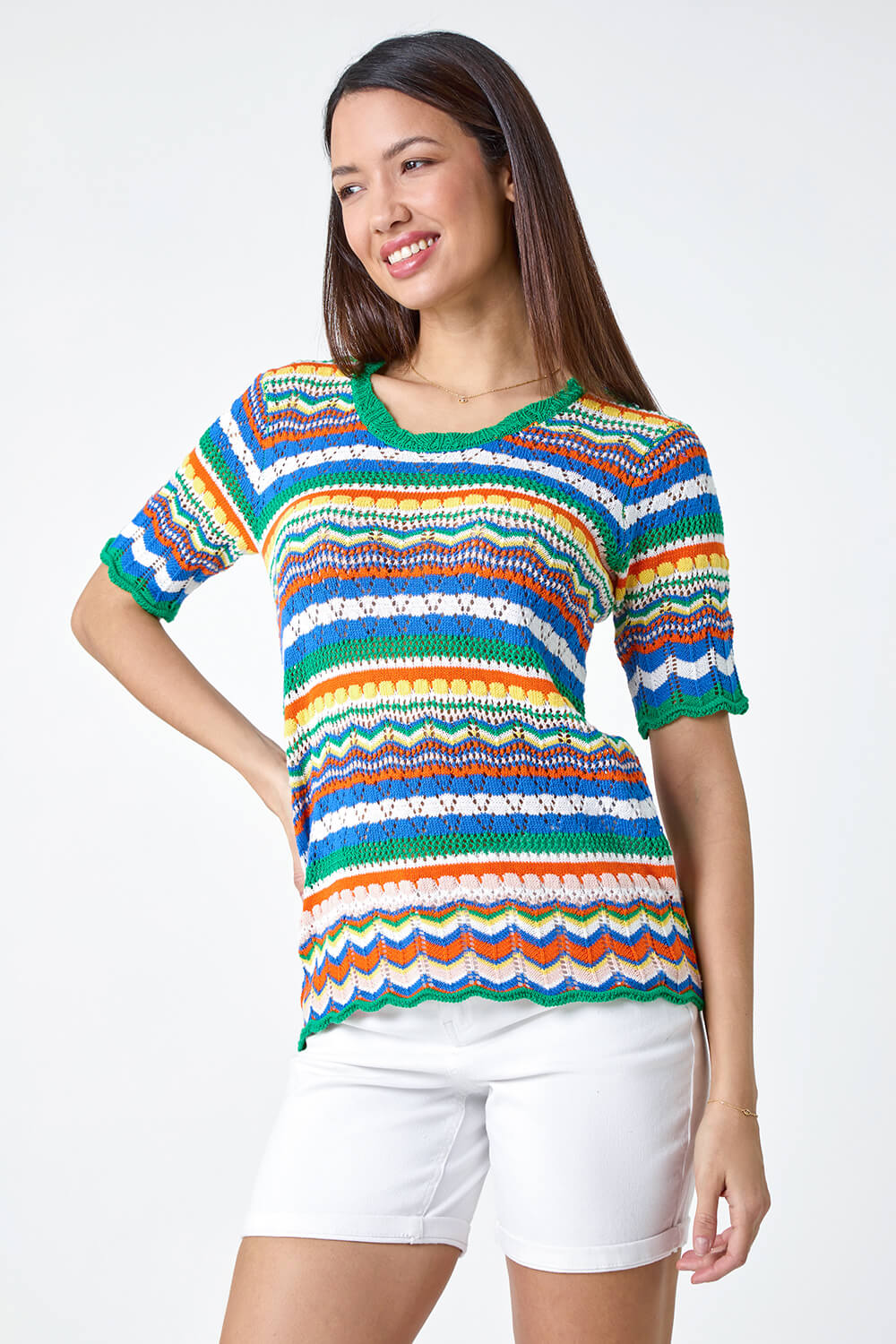 Green Wave Print Knitted Cotton Top, Image 2 of 5