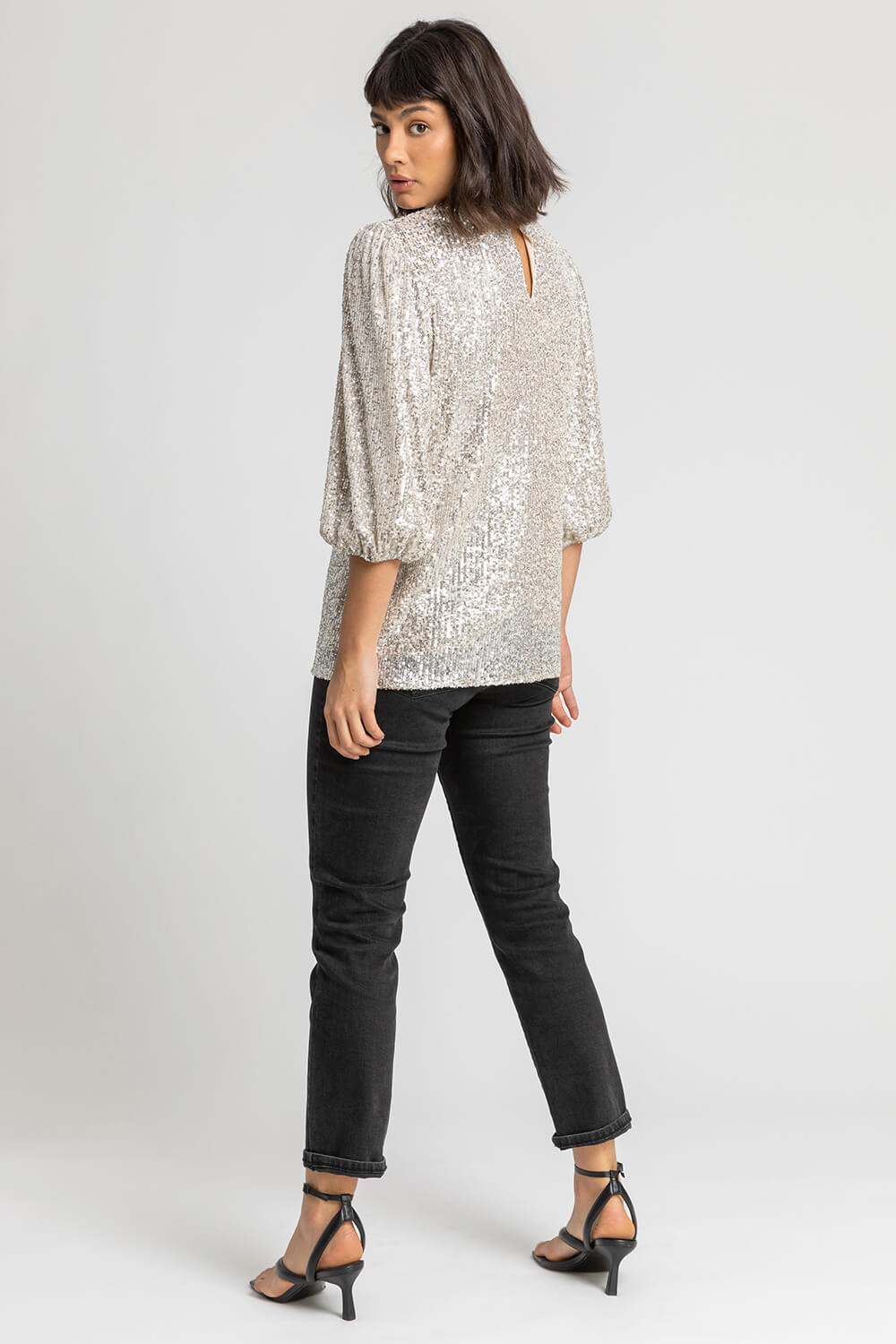 Silver Sequin Keyhole Neck Top, Image 2 of 4