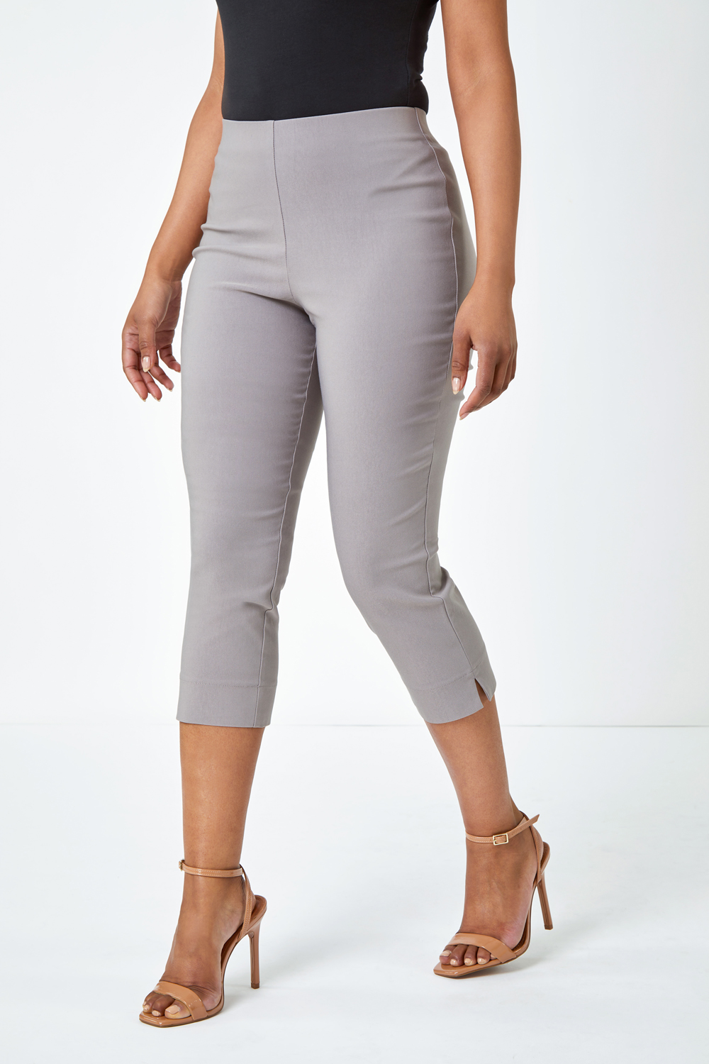 Taupe Petite Cropped Stretch Trouser, Image 2 of 5