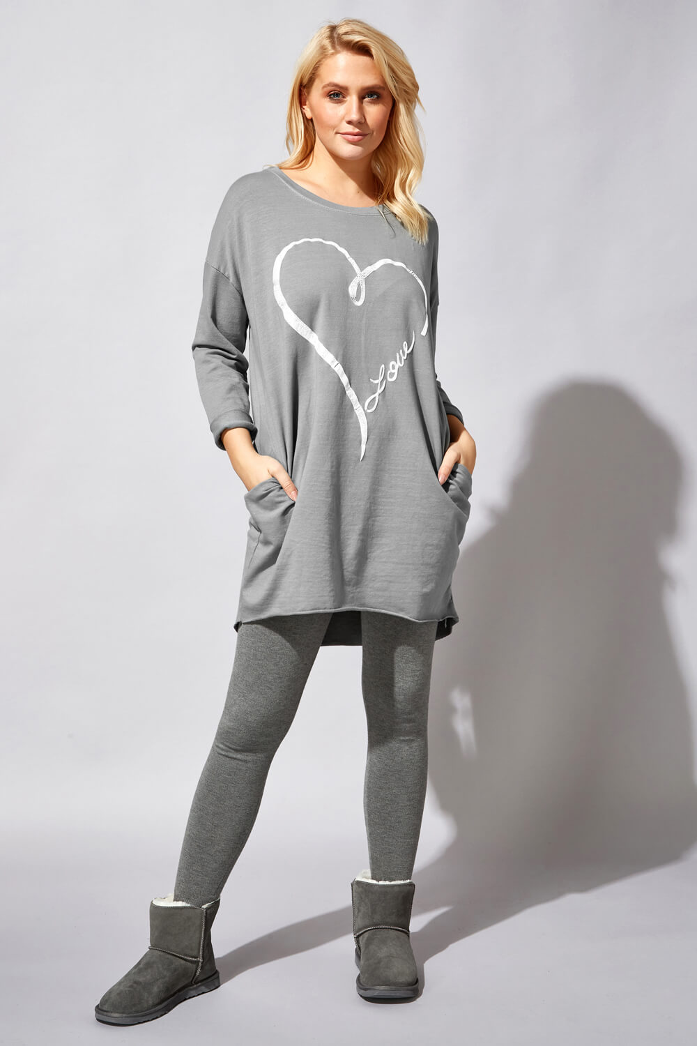 Grey Foil Heart Pocket Sweater Top, Image 2 of 4