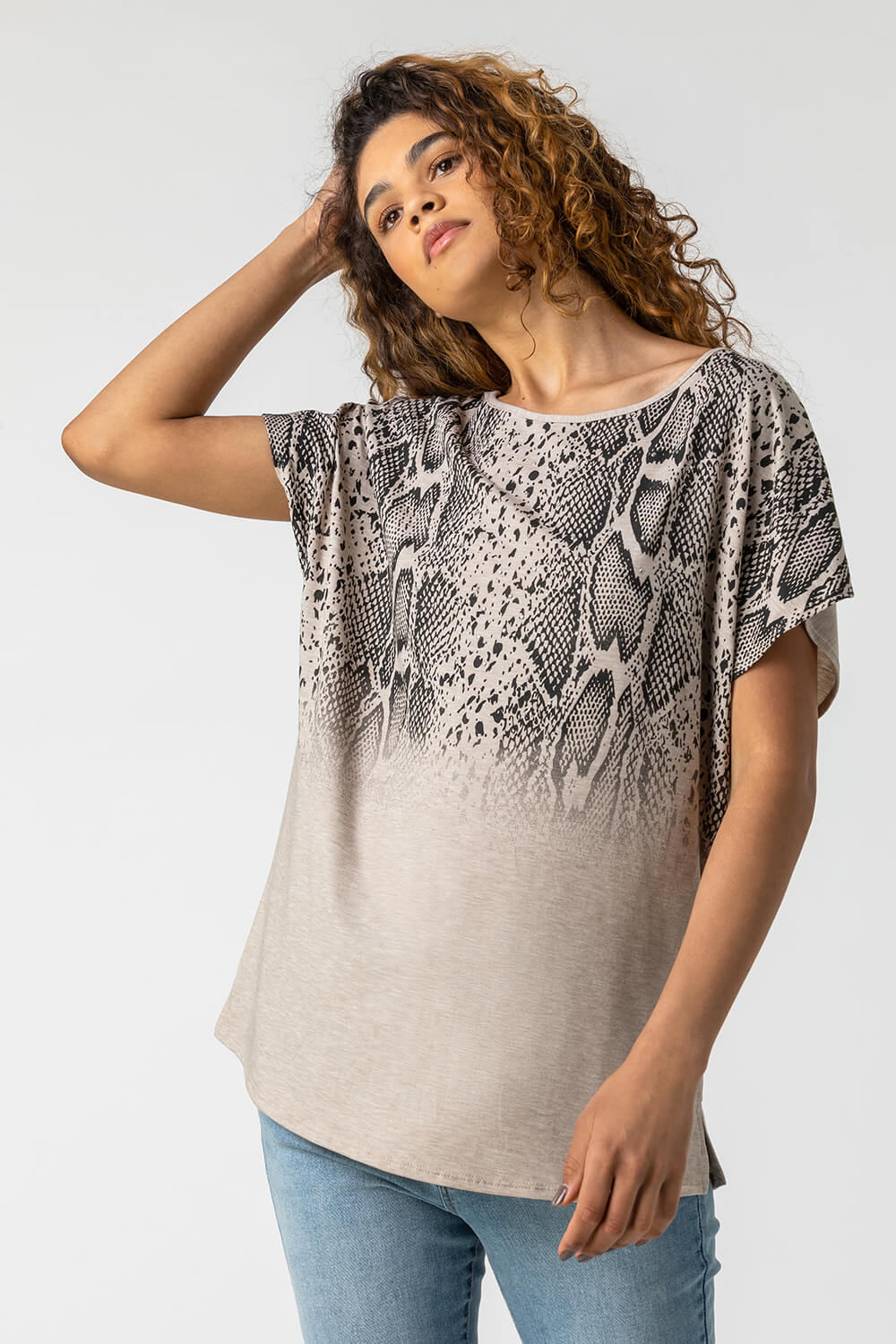 Neutral Snake Print Ombre Top, Image 5 of 5