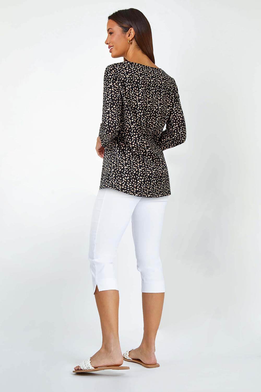 Black Cotton Spot Print Pleated Top, Image 3 of 5