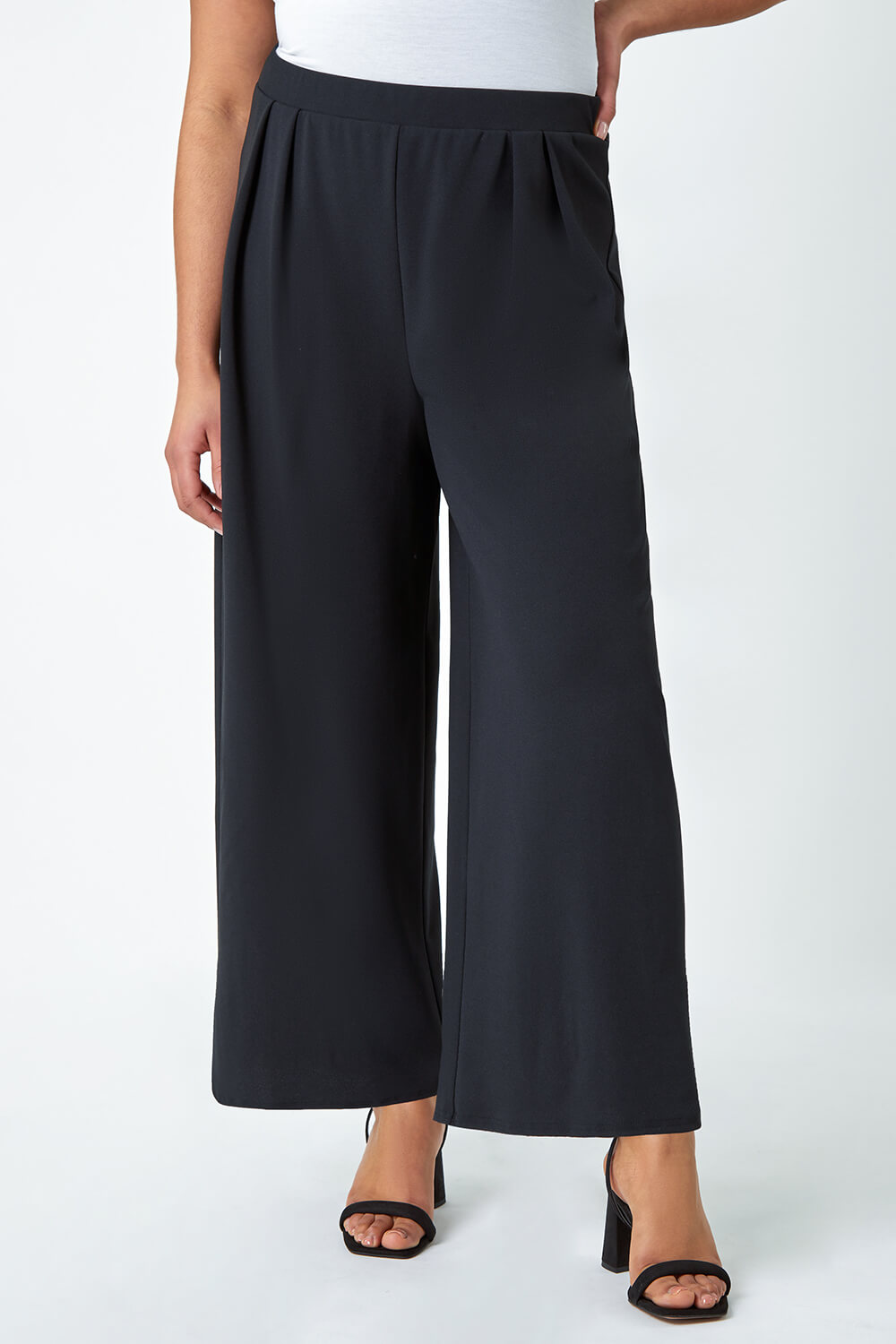 Black Curve Wide Leg Pleat Stretch Trousers, Image 4 of 5