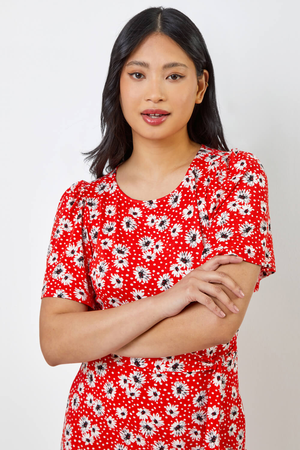 Red Petite Floral Print Jersey Dress, Image 4 of 5