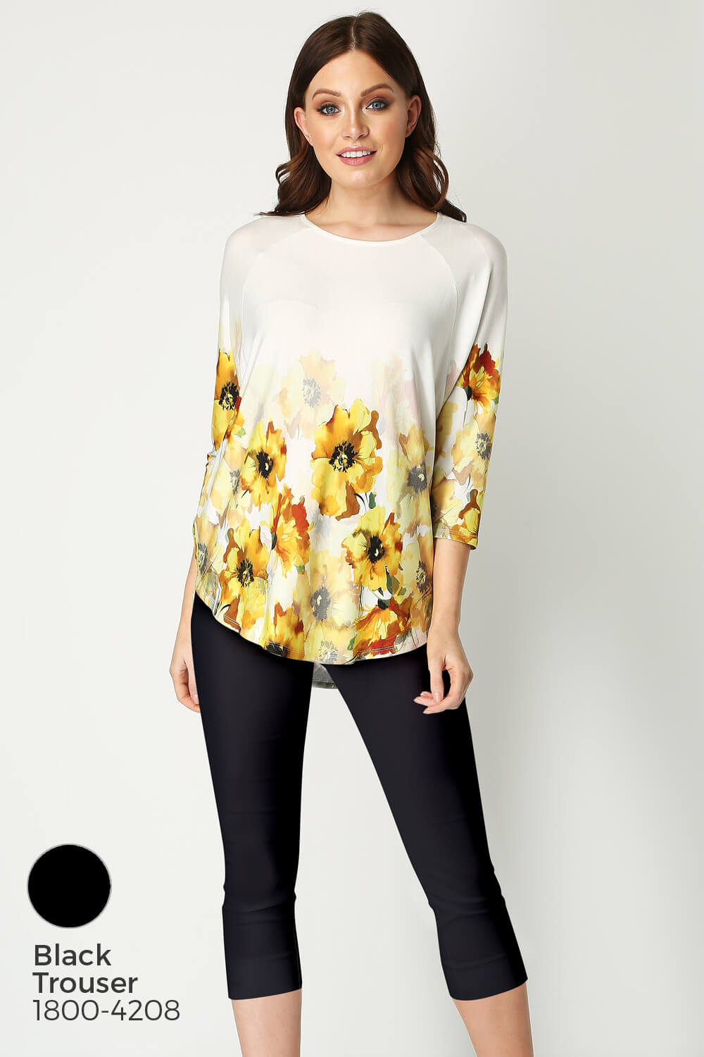 Yellow Floral Border Print 3/4 Sleeve Top, Image 8 of 8