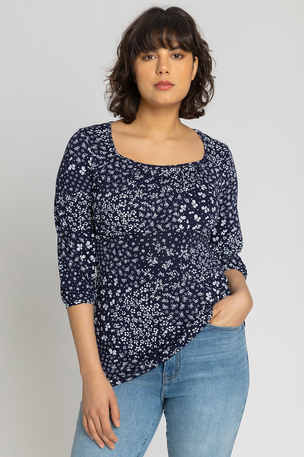 Ditsy Floral Print Gathered Top