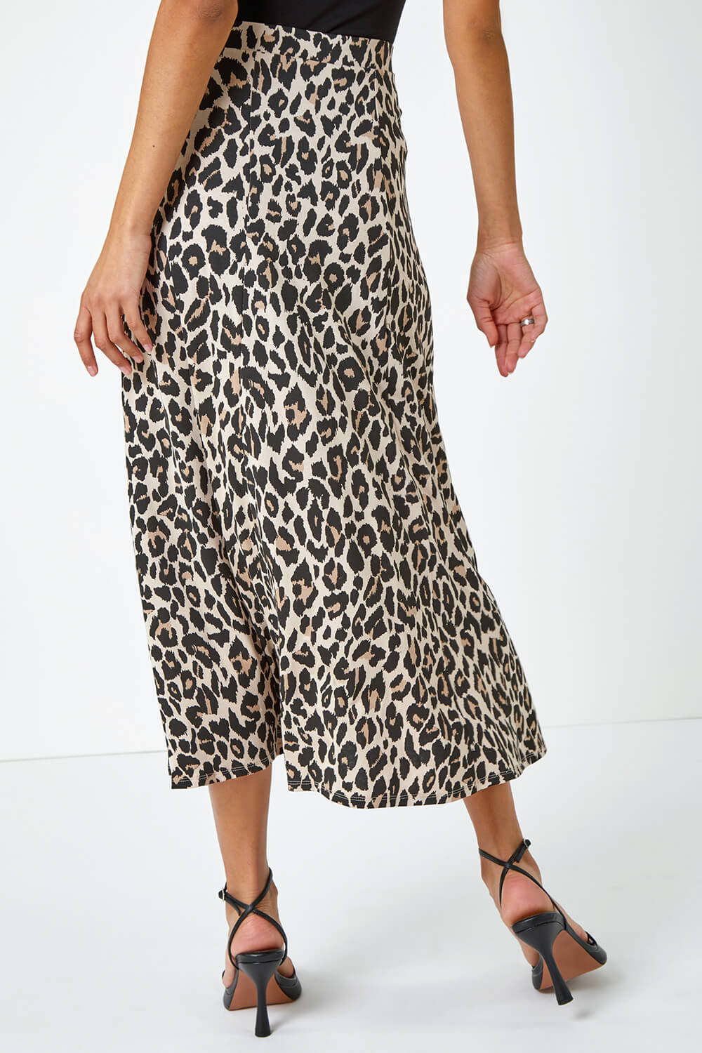 Camel  Animal Print Jersey Midi Skirt, Image 3 of 5