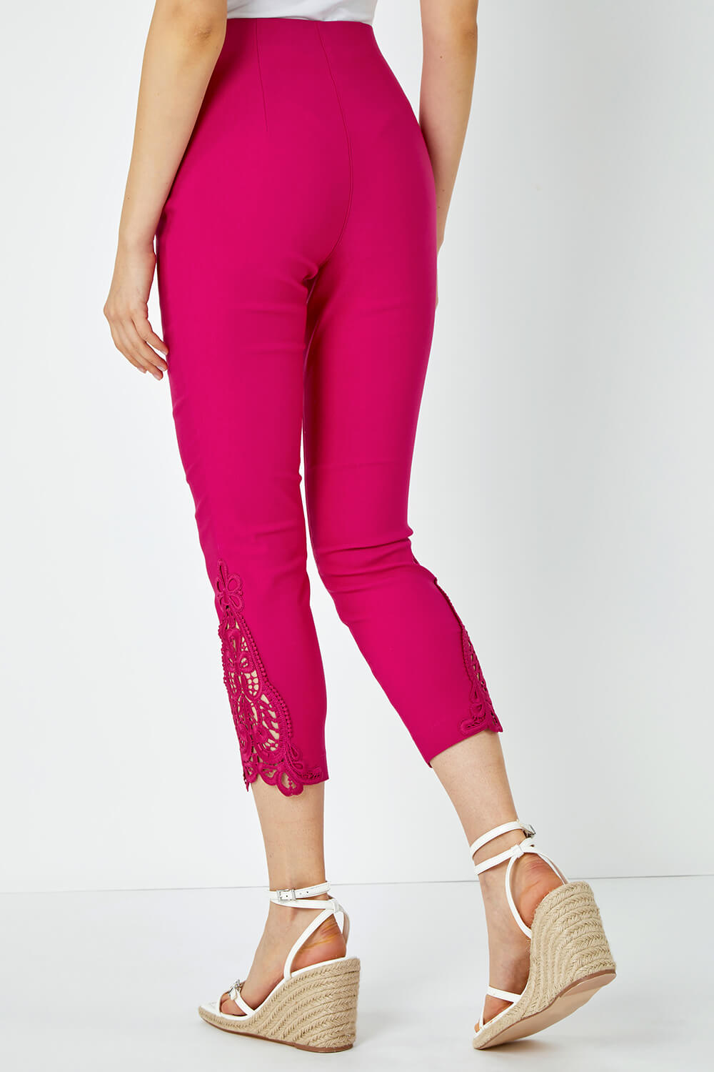 CERISE Lace Insert Crop Stretch Trousers, Image 3 of 5