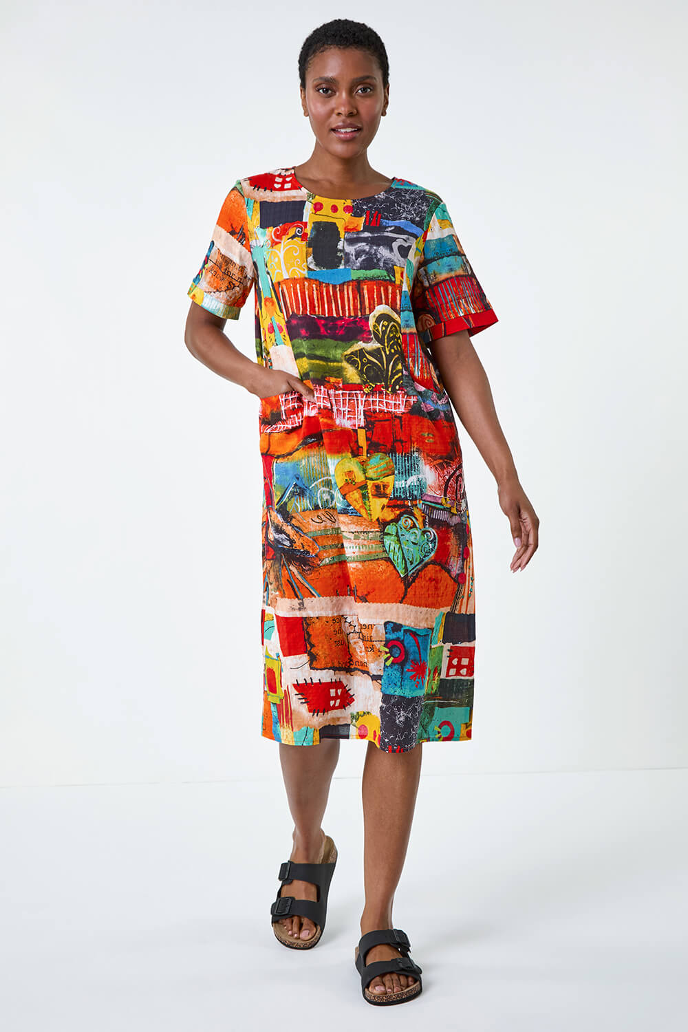 Abstract Print Pocket Shift Dress