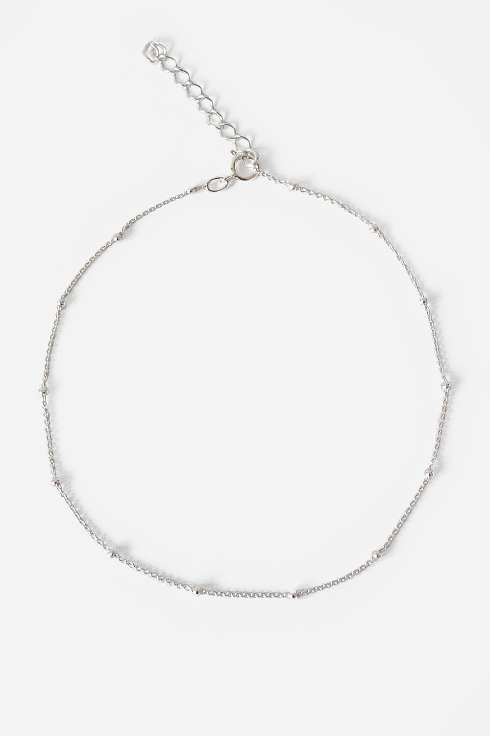 Sterling Silver Fine Beaded Chain Anklet